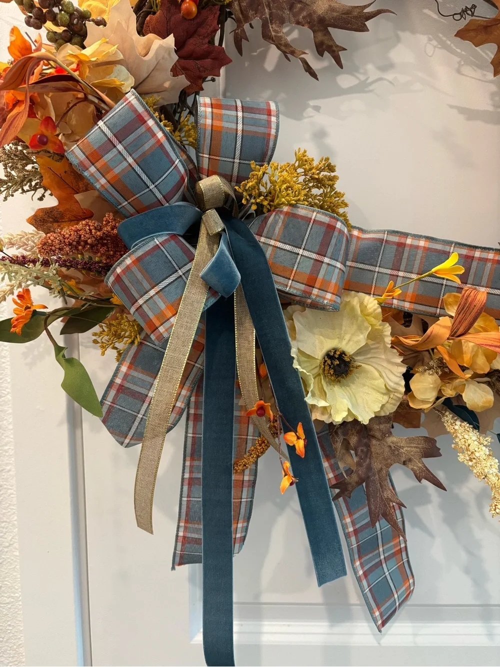 Handmade Wreath Autumn Harvest Fall Poppy Focal Removable Bow Final